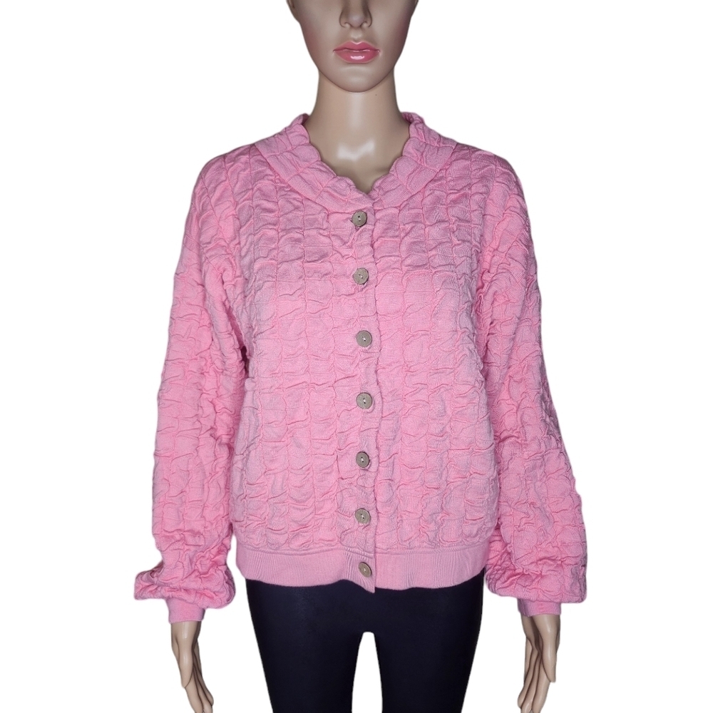 NWT Anthropologie Free People Beach Pink Rose cotton knit spring cardigan Large